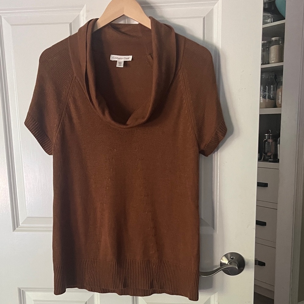 Coldwater Creek Brown Cowl Neck wool blend short sleeve Sweater Sz medium